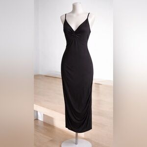 Anthropologie Black Dress Black Twist Front Midi Dress Size Large L fitted